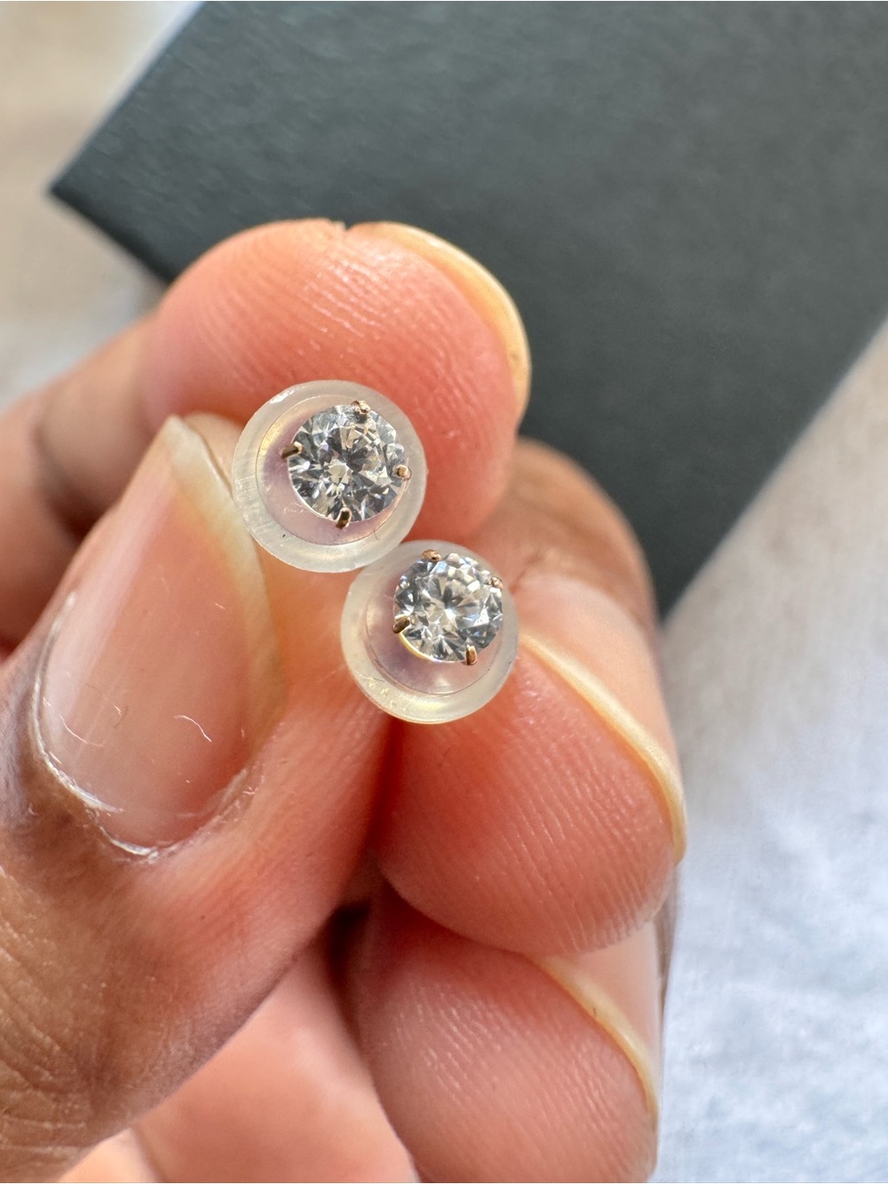 14K Gold Moissanite Stud Earrings - Classic White Gold Tone - Picture 6 of 7